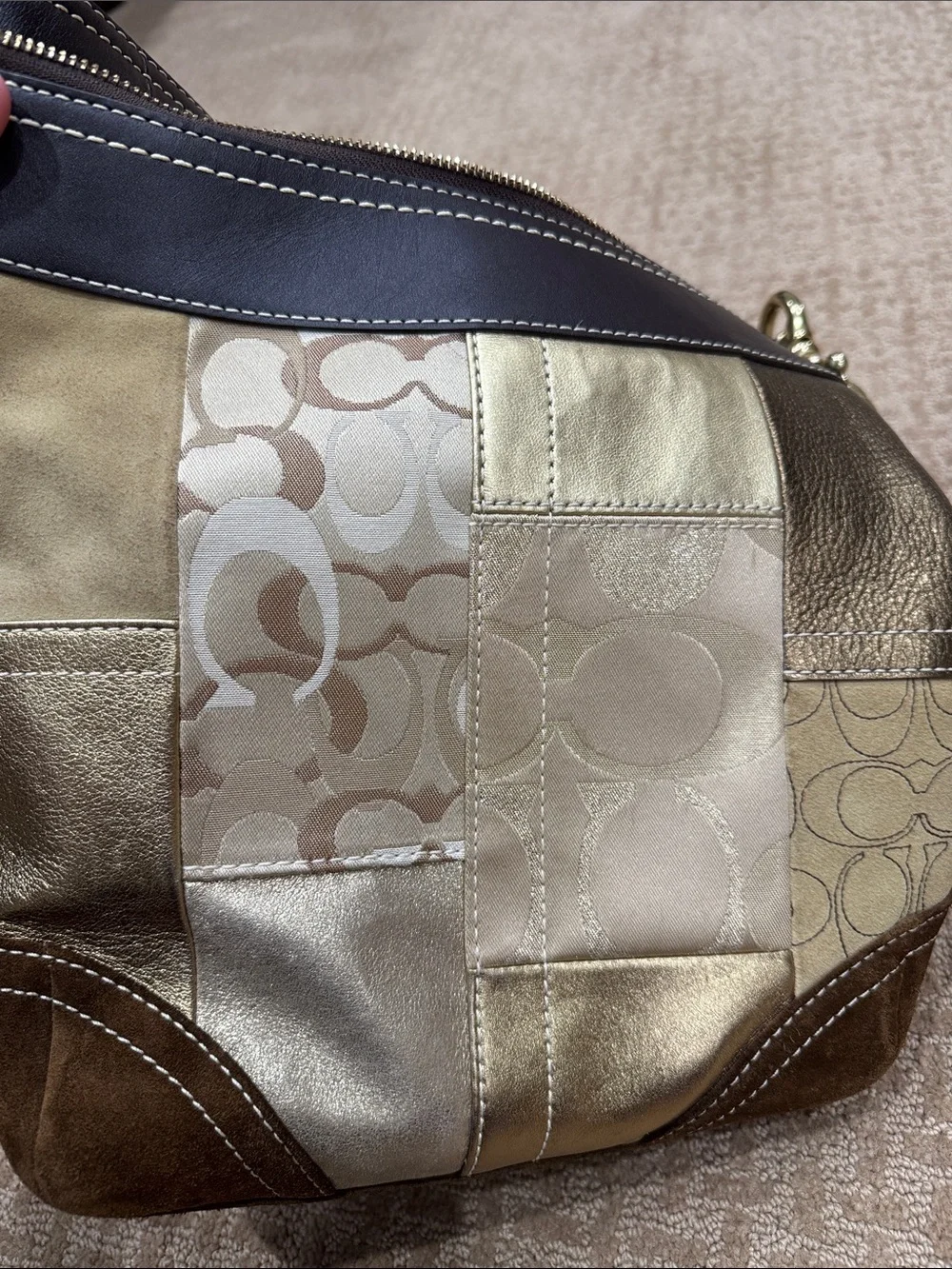 Coach Patchwork Crossbody in Gold, Brown and Tan - Picture 7 of 8